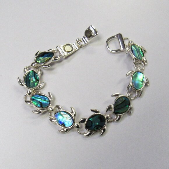 Silver Plated Abalone Shell Turtle Charm Bracelet Magnetic Clasp New - Picture 3 of 4